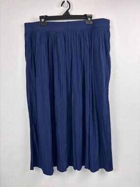 Chico's 4 XXL navy blue pull on sea island skirt midi maxi flowy pleated NWT
